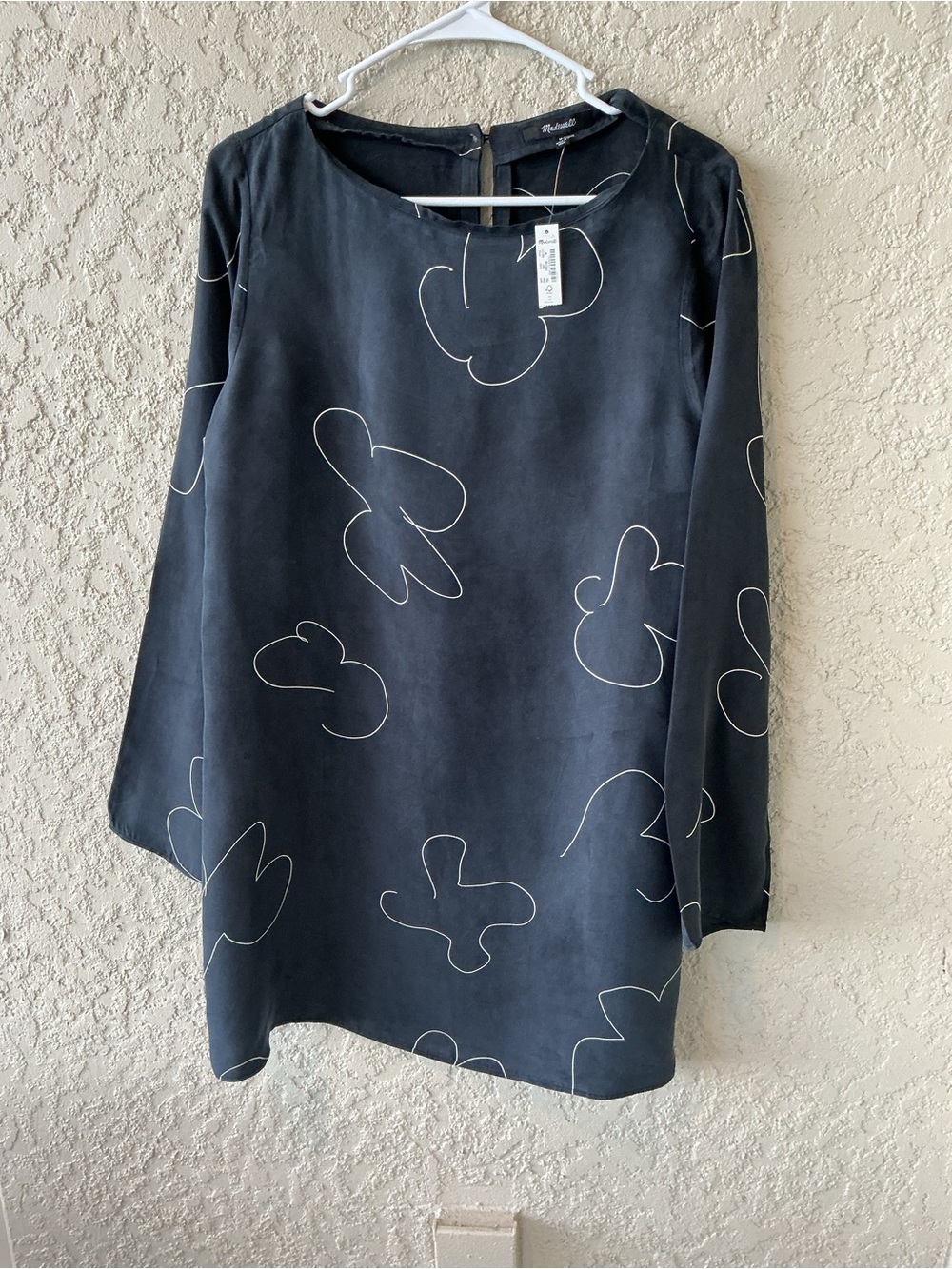 Madewell Black Long Sleeve Mini Dress with Cream Line Art
